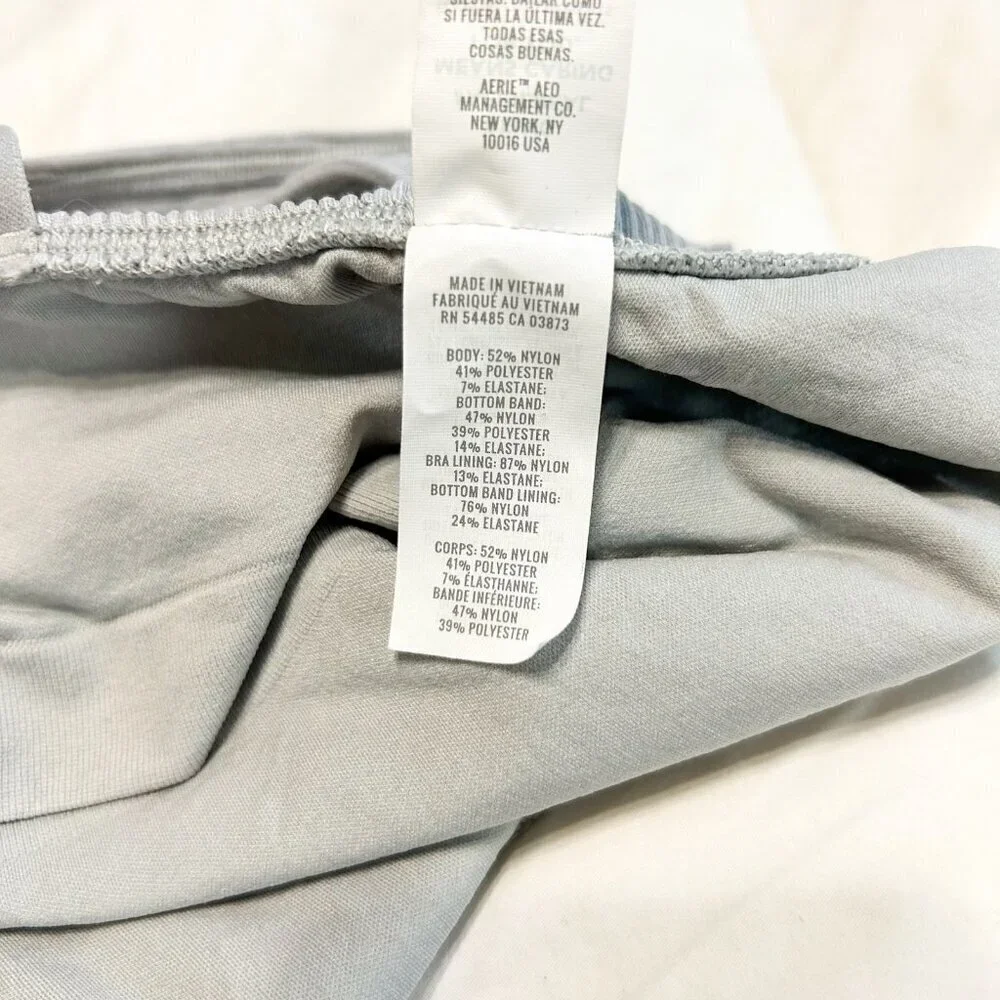 Aerie Ring Double Strap Seamless Ribbed Longline Bralette Blue Gray Small